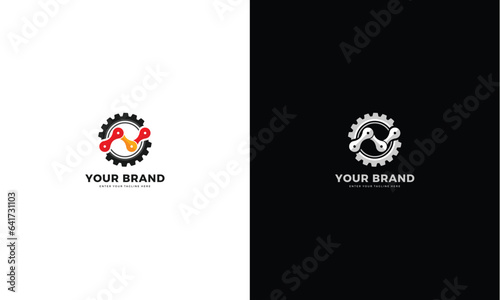 Automotive logo, gear and chain design, vector graphic 