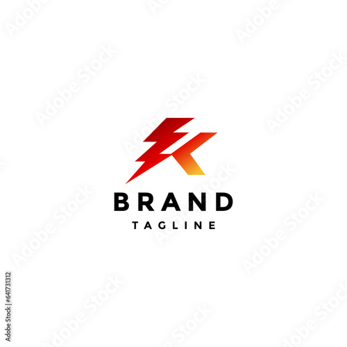 Initial Letter K Thundered Logo Design. Letter K Shaped Lightning Symbol Design Logo.