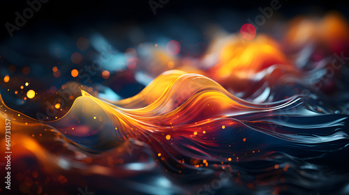 Abstract 3d rendering of water surface with golden bokeh. photo