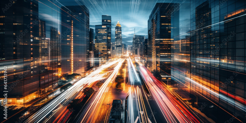 Bright night city on long exposure.  