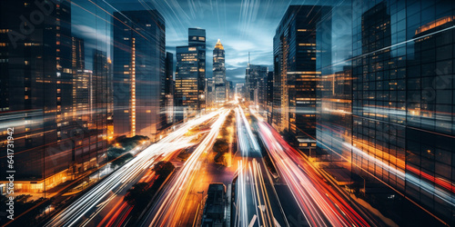 Bright night city on long exposure. 