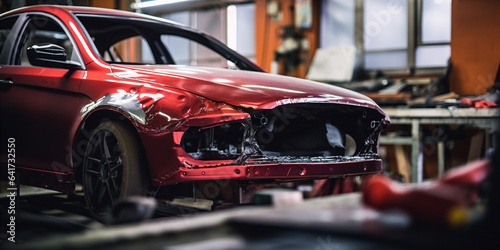 car in auto repair shop. 