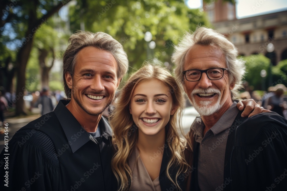 Fototapeta premium Parents congratulate students for graduating from university He graduated and they were very happy.