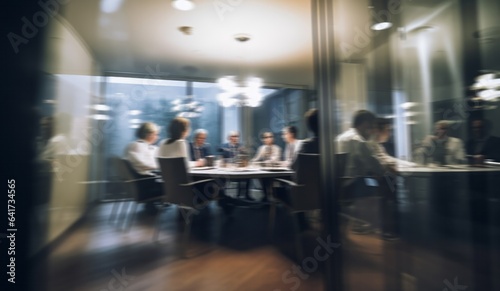 Blurred, doctors and team meeting in hospital for surgery planning, wellness and future healthcare collaboration. Ai generated, people and medical nurses in boardroom blur for teamwork discussion © Chanelle/Peopleimages - AI