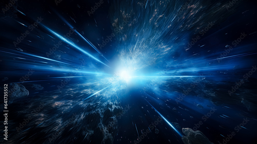 Fototapeta premium Blue light burst space explosion background
