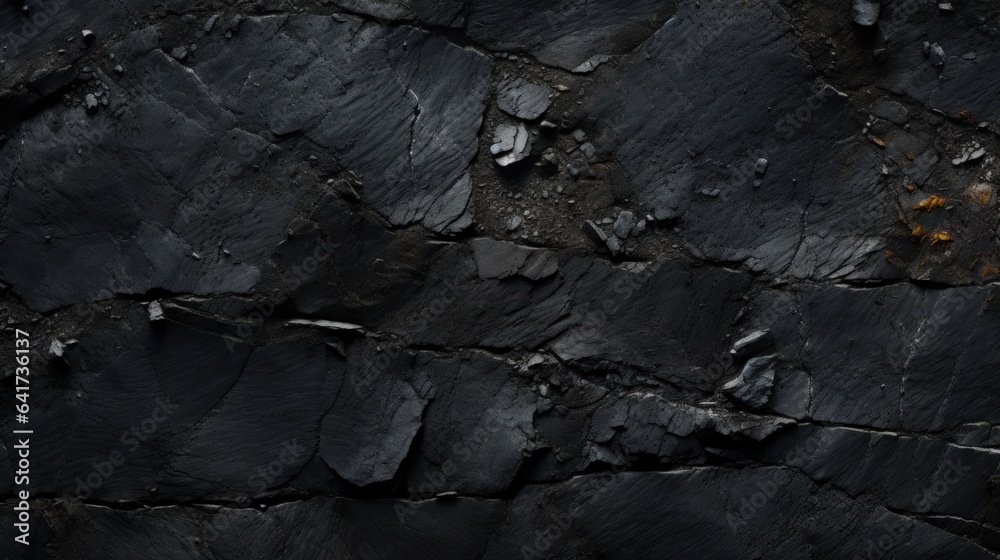 Dark grey black slate texture, background of natural black stone wall.
