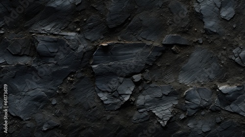 Dark grey black slate texture, background of natural black stone wall.