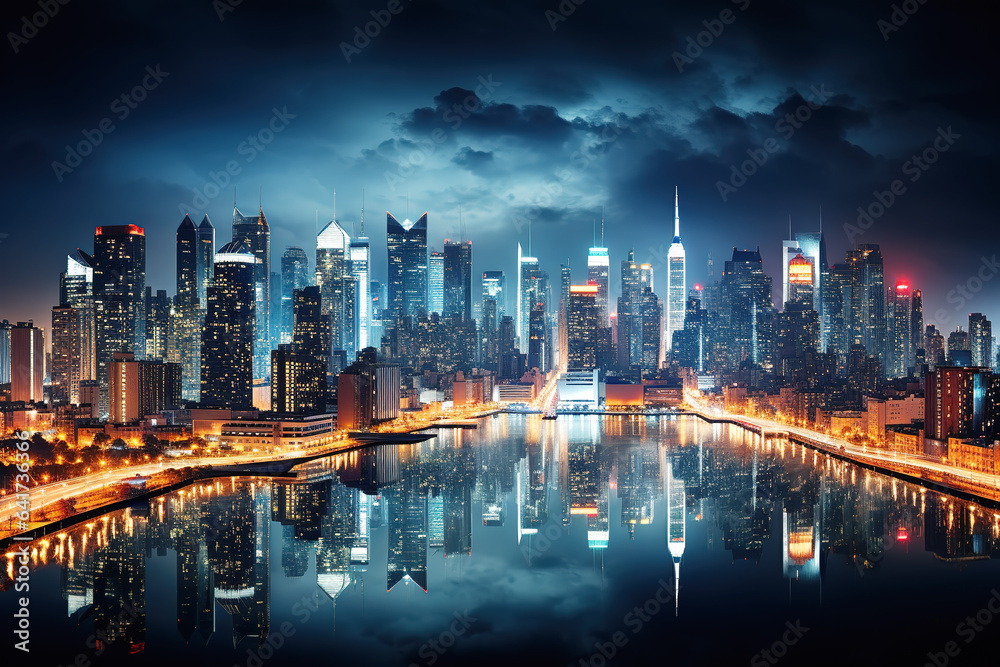 Fototapeta premium AI outdoor urban night view