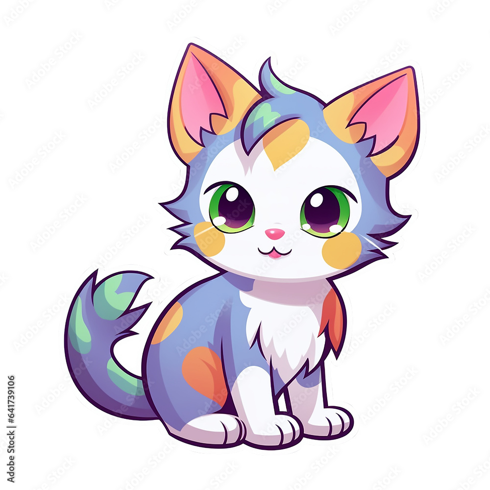 Kawaii sticker, A cute kitten stirring