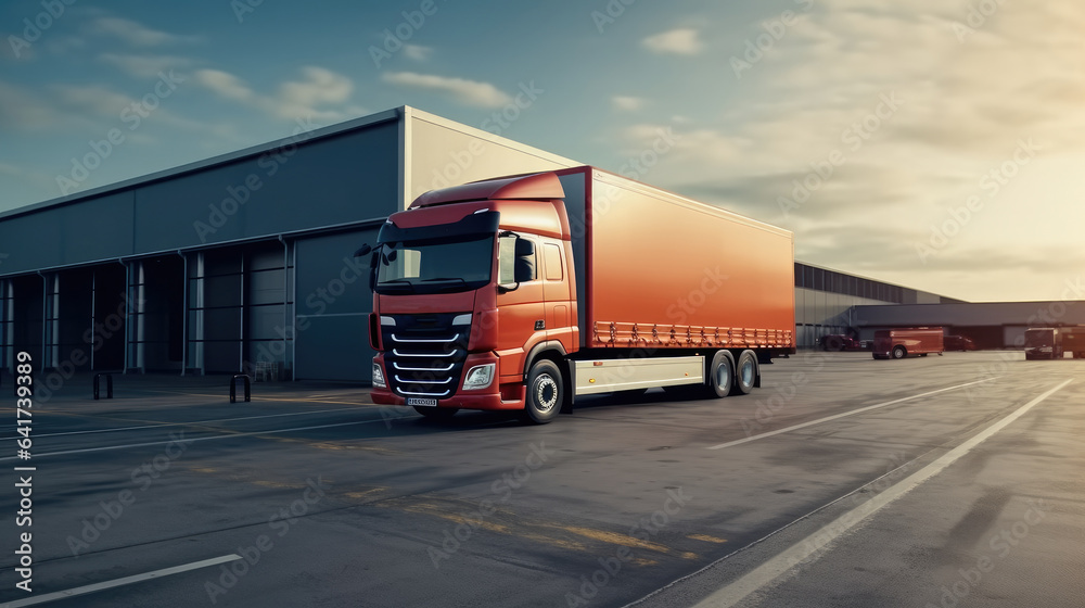 Modern loading docks, Truck in front of an industrial logistics building.