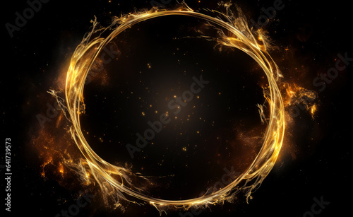 Golden fire with stars on an empty frame of black.