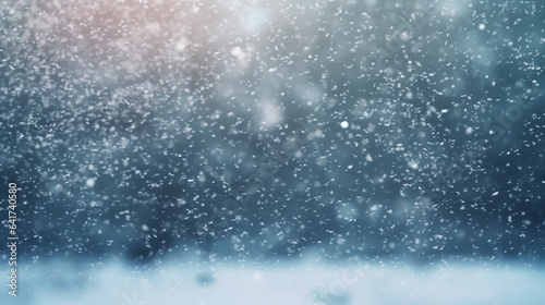 Abstract snow falling on blurred winter landscape background, for design and template