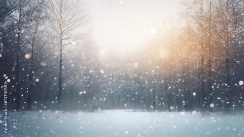 Abstract snow falling on blurred winter landscape background, for design and template © Nuchylee