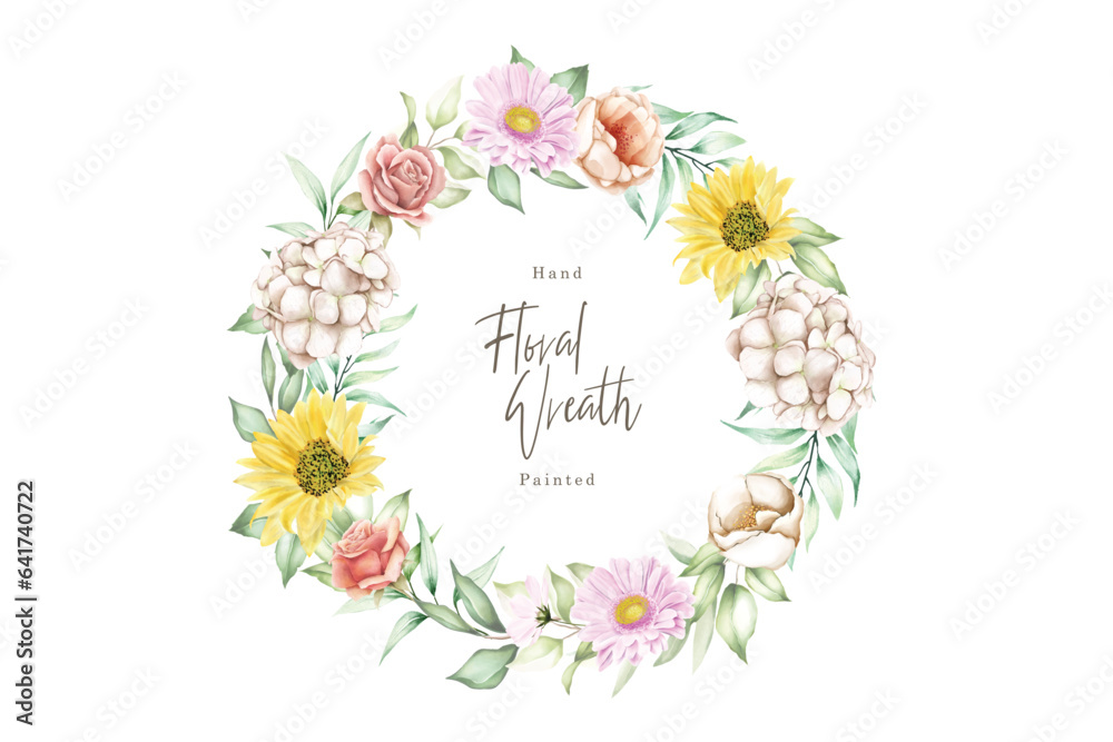 colorfull hand drawn floral wreath illustration