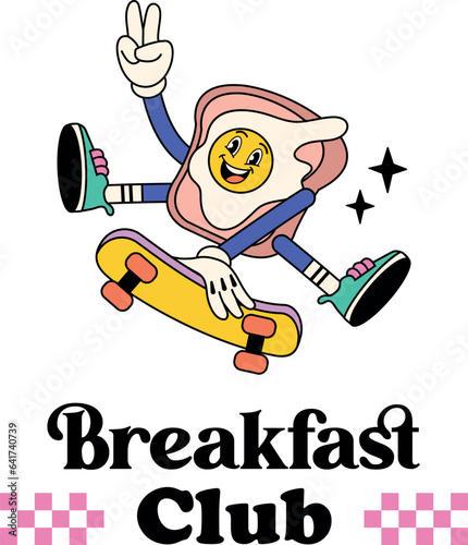 Skater Toast Breakfast Club Retro Cartoon Illustration