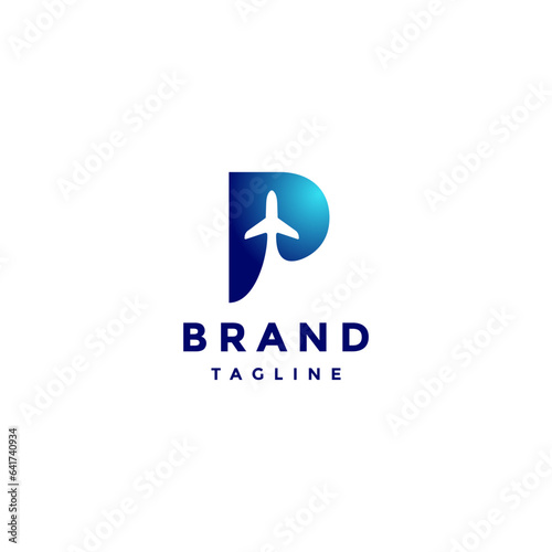 Initial Letter P With Plane Icon Inside. Plane Silhouette Inside the Letter P Logo Design.