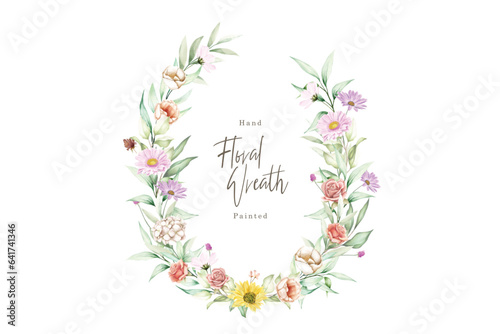 colorfull hand drawn floral wreath illustration