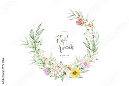colorfull hand drawn floral wreath illustration