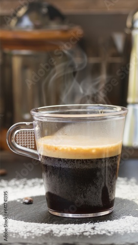 Coffee beans with spoon and glass ready to be served