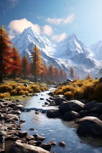 Panorama mountain autumn landscape generative ai