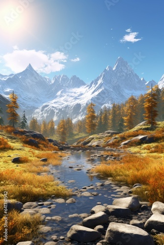 Panorama mountain autumn landscape generative ai