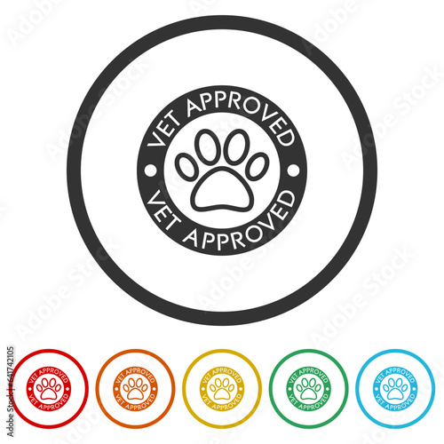  Vet approved sign. Set icons in color circle buttons