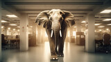The elephant in the room. An elephant in an office. Idiom.