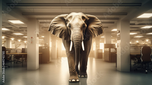 The elephant in the room. An elephant in an office. Idiom.