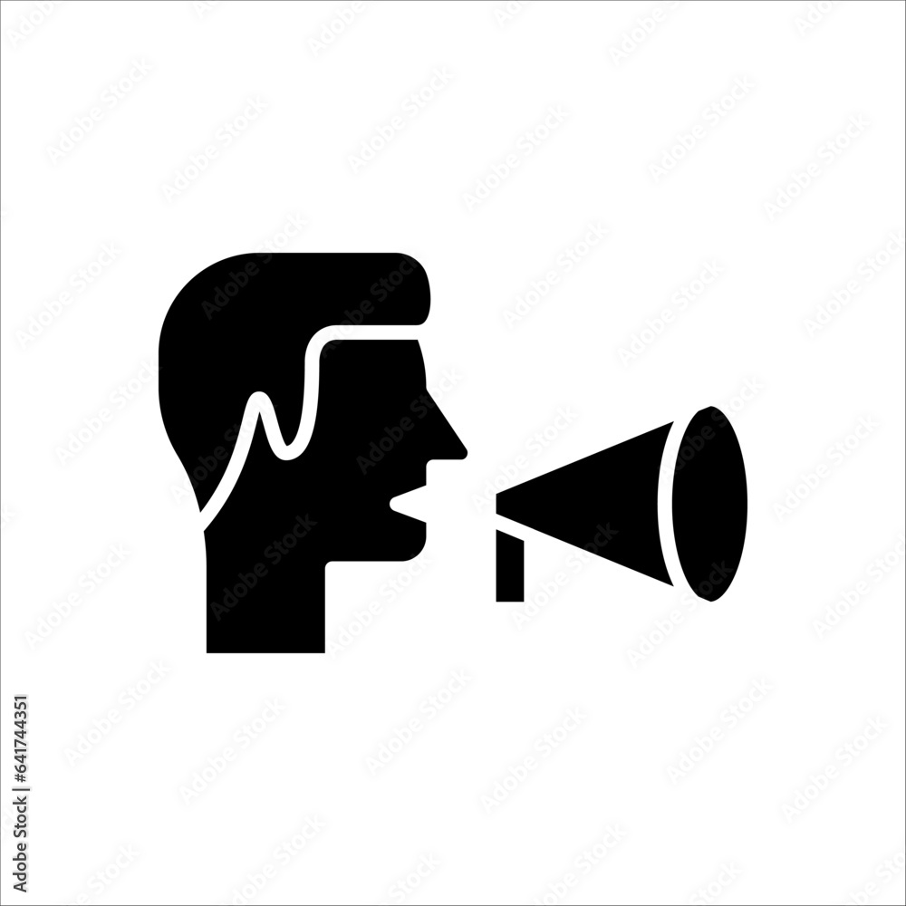 Voice control icon. Speak or talk recognition icon, sound commander or speech dictator head, vector illustration on white background