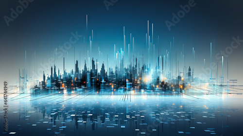 A horizon with ascending digital bar graphs, illustrating the growth of financial markets © Nilima