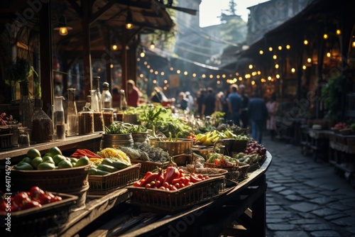 Street market with fresh fruits and vegetables in the old town of Bali, Indonesia © korkut82