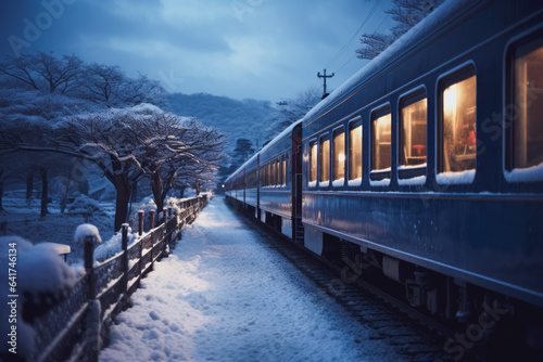 Train on the railway in winter. © hutangach