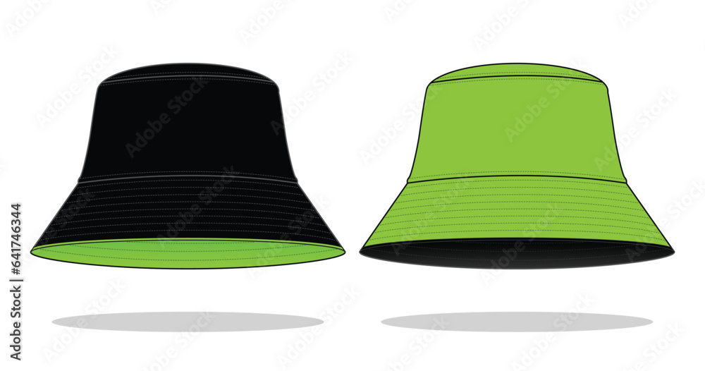 Reversible Bucket Hat with Black and Green Design on White Background, Vector file Reversible Bucket Hat with Black and Green Design on White Background, Vector file