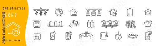 Gas public utilities line icon set. Editable stroke illustration