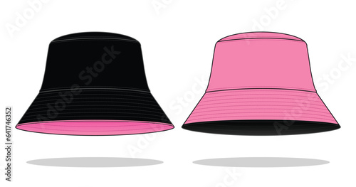 Reversible Bucket Hat with Black and pink Design on White Background, Vector file