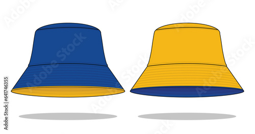 Reversible Bucket Hat with Blue and Yellow Design on White Background, Vector file