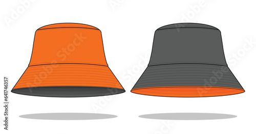 Reversible Bucket Hat With Orange and Gray Design on White Background, Vector file