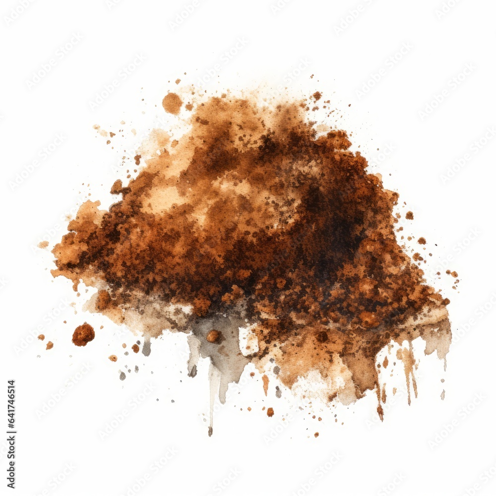 Coffee grounds on white background in watercolor style. AI generated