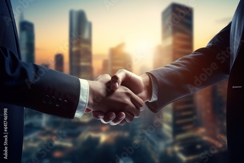 Businessmen making handshake with partner business joint venture concept. Generative AI.