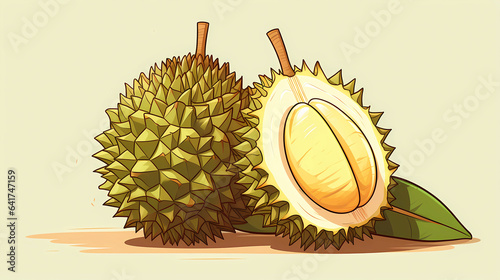 hand drawn cartoon fresh durian illustration
 photo