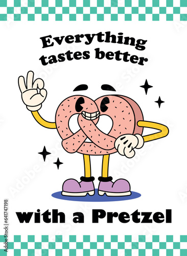 Pretzel Retro Cartoon Illustration