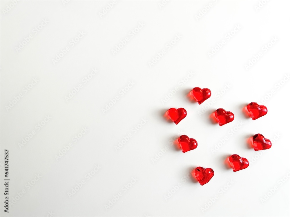 Hearts on a white background, composition for Valentine's Day