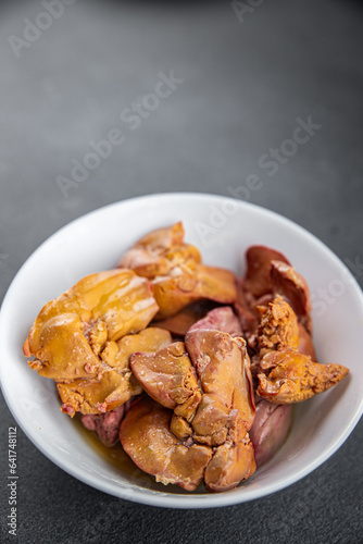 liver chicken food confit boiled chicken offal meat meal snack on the table copy space food background rustic top view 