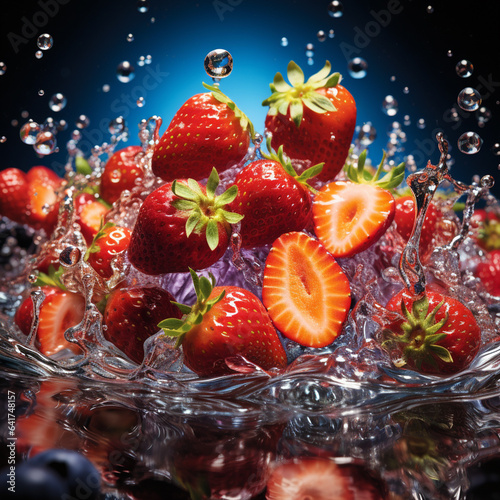 Strawberry in water splash, ai technology