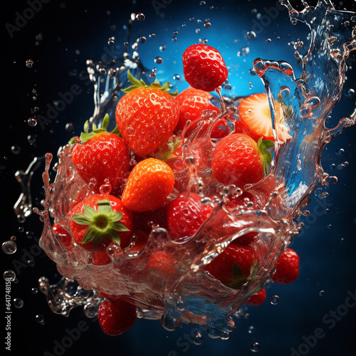 Strawberry in water splash, ai technology