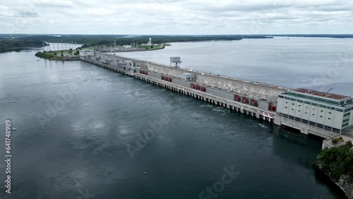 Wallpaper Mural Aerial Drone Hydro Dam Hydroelectric Electricity Bridge Saunders in Cornwall Ontario Canada Torontodigital.ca