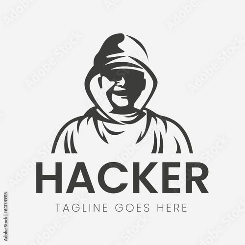 Mystical silhouette of mysterious hacker character in twilight criminal rapper with smile criminal city district
