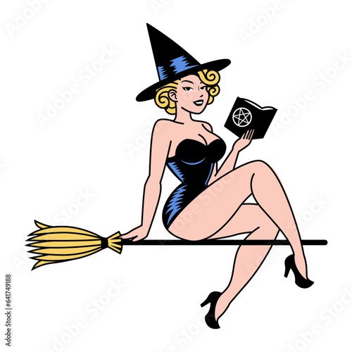 Vector Cartoon Cute Pin Up Witch Isolated