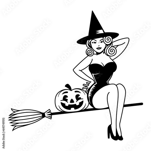 Vector Cartoon Cute Pin Up Witch Isolated