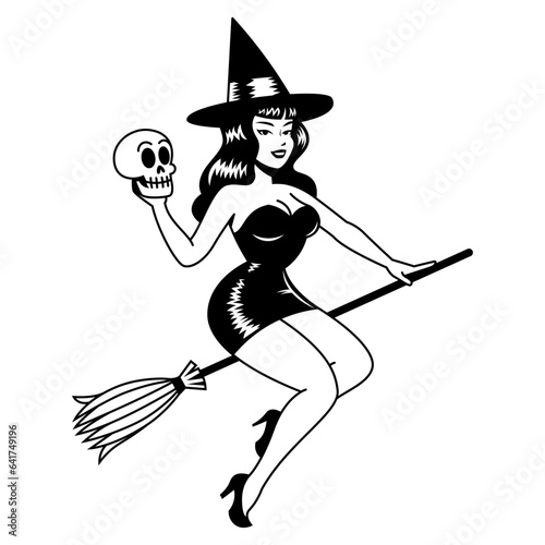 Vector Cartoon Cute Pin Up Witch Isolated